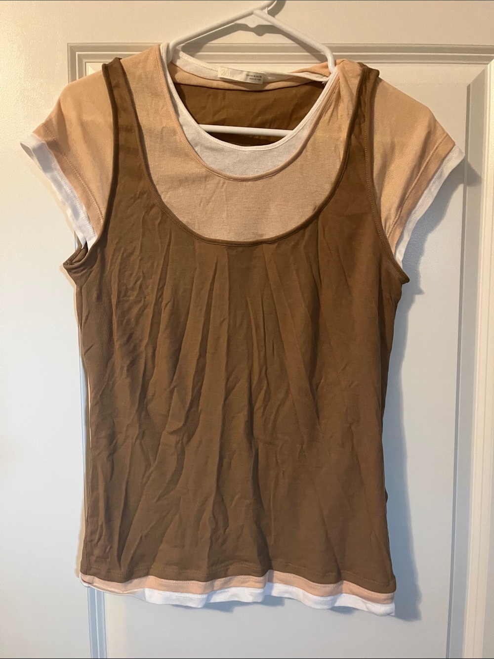 Zara Brown and Cream Layered Short Sleeve Tee